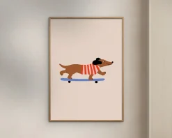 New Daells Bolighus Dachshund on skateboard 30X40 cm