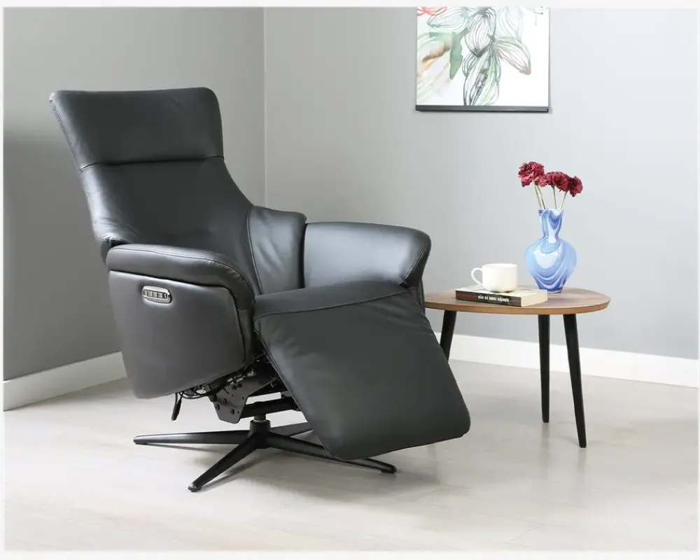 Sale Daells Bolighus Drejestol m/Indbygget Fodskammel Sort Læder