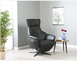 Sale Daells Bolighus Drejestol m/Indbygget Fodskammel Sort Læder