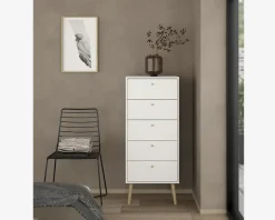 Online Daells Bolighus Kommode Bodo med 5 skuffer hvid