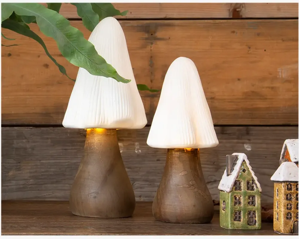 Online Daells Bolighus Lampe svamp LED mørk H.21 cm Hvid, Brun