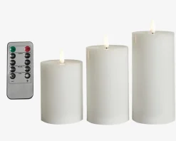 Outlet Daells Bolighus LED Bloklys Sæt 3Stk Ø.7,5cm Hvid