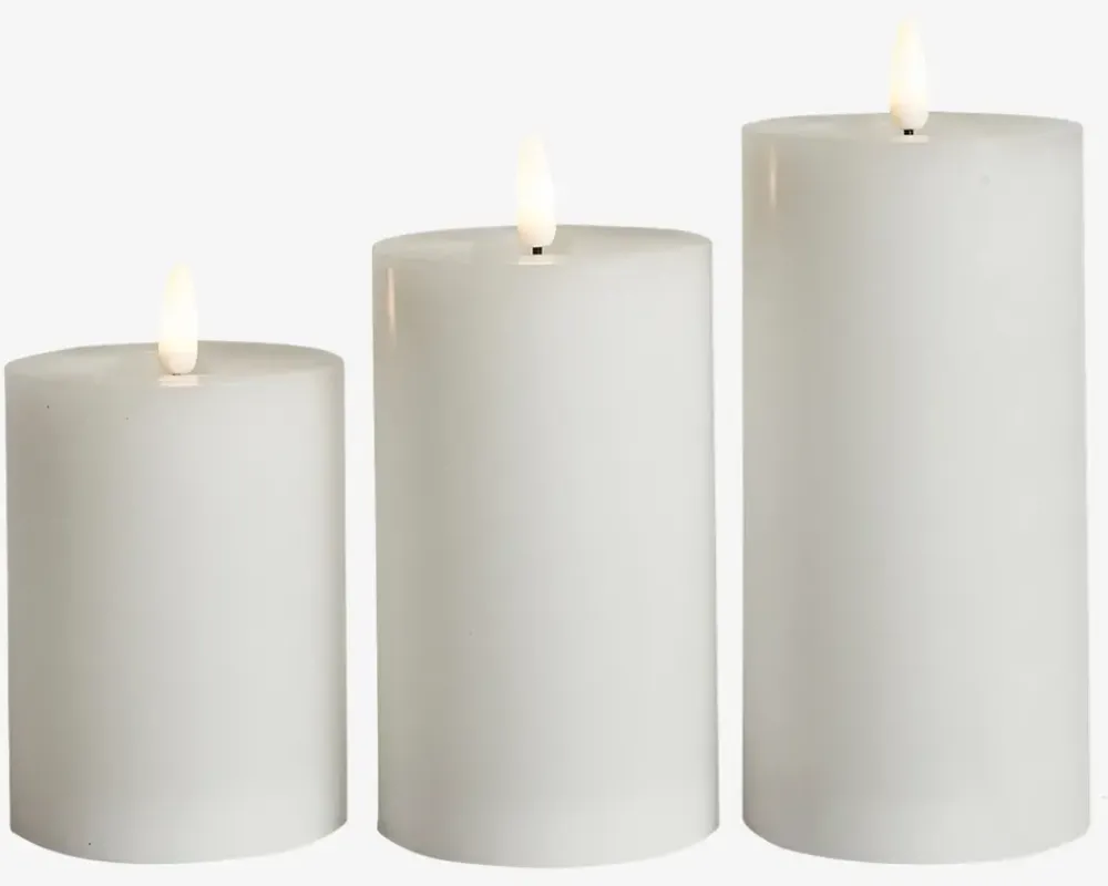 Outlet Daells Bolighus LED Bloklys Sæt 3Stk Ø.7,5cm Hvid