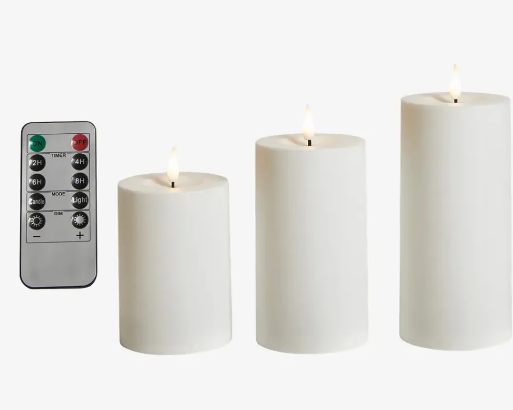 Discount Daells Bolighus LED Bloklys Sæt 3Stk Plastik Hvid