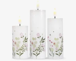 Sale Daells Bolighus LED lys voks 3 stk. grøn blomster Hvid, Grøn