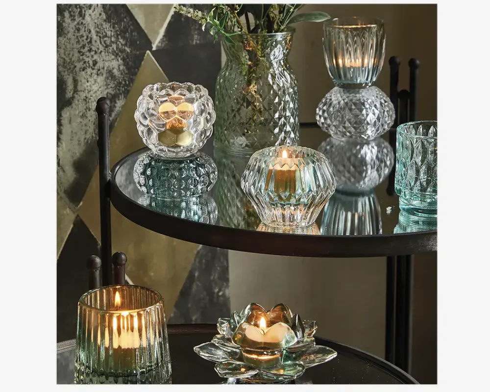 Clearance Daells Bolighus Loe fyrfadsstage lotusblomst aqua Ø.12 cm Blå