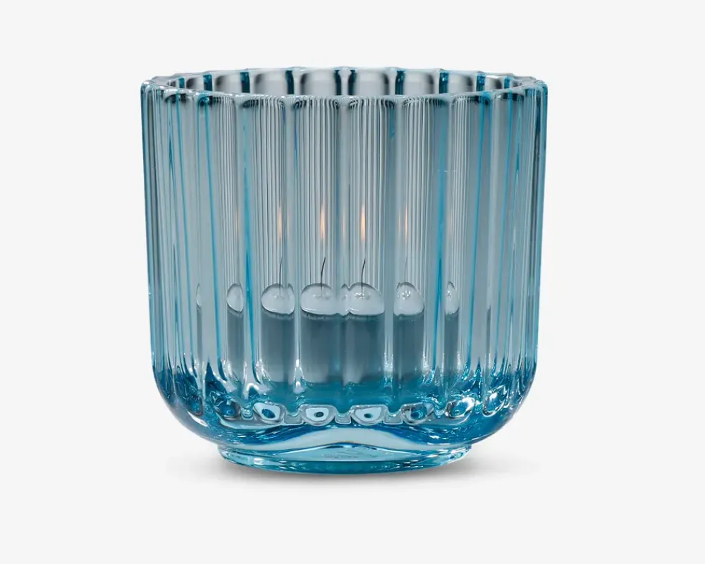 Outlet Daells Bolighus Lyngby fyrfadsstage glas lyse H.6,5 cm Blå