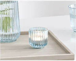 Outlet Daells Bolighus Lyngby fyrfadsstage glas lyse H.6,5 cm Blå