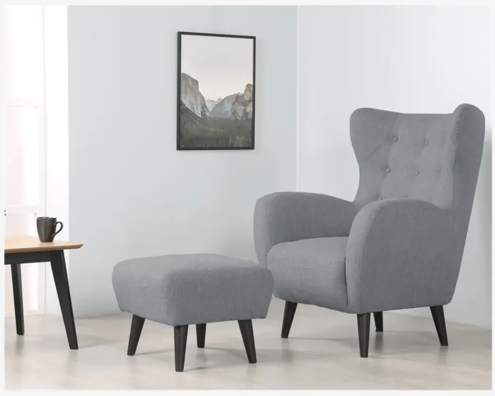 Discount Daells Bolighus Øreklapstol Inkl. Fodskammel Grå