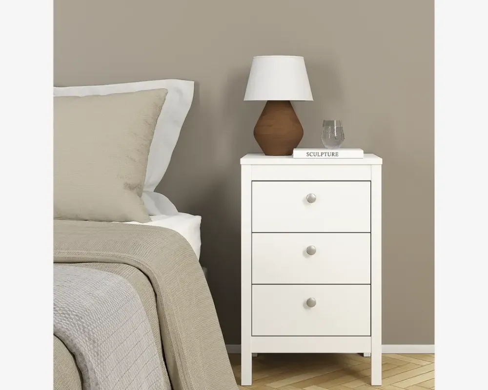 Best Daells Bolighus Sengebord Madrid hvid med 3 skuffer