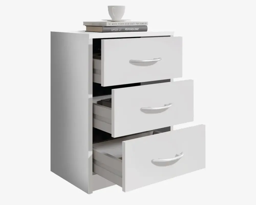 Daells Bolighus Sengebord Pepe med 3 skuffer hvid