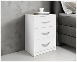 Daells Bolighus Sengebord Pepe med 3 skuffer hvid