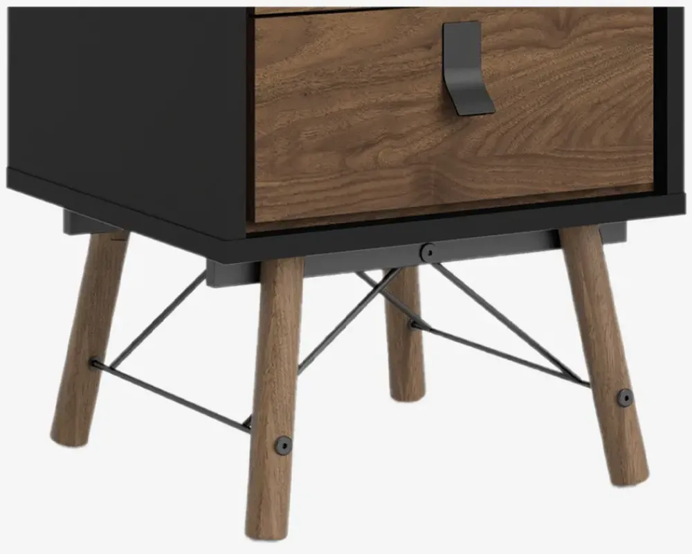 Outlet Daells Bolighus Sengebord Ry m. 2 skuffer Sort/Valnød