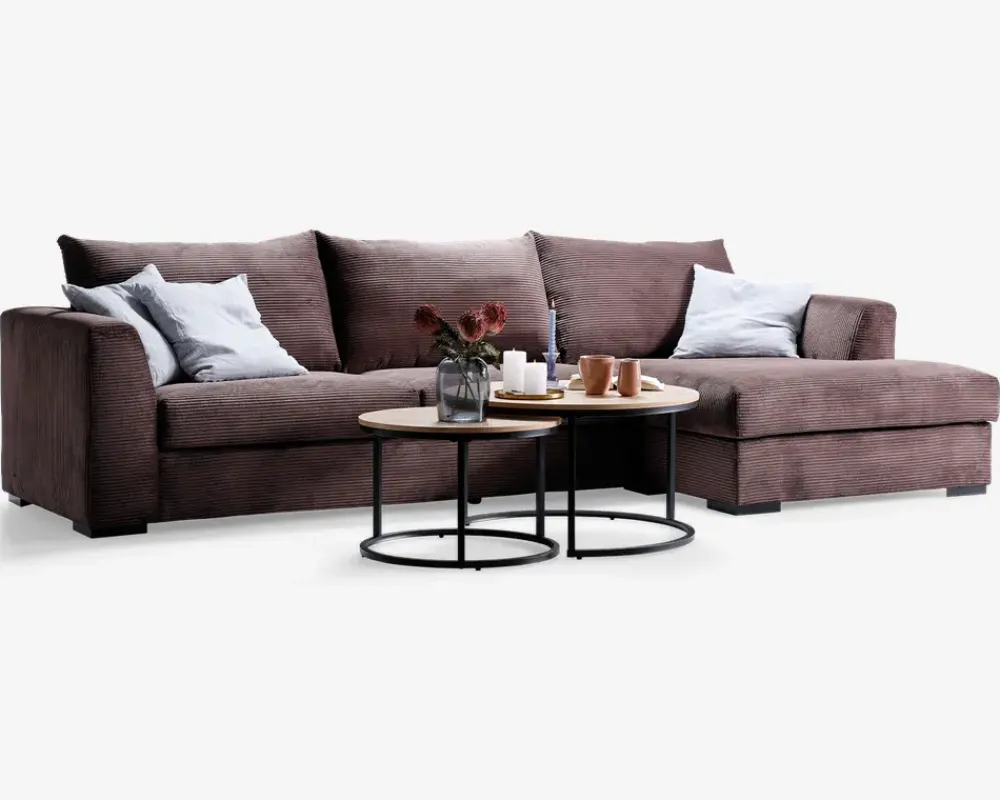 Hot Daells Bolighus Sofa med chaiselong brun fløjl højre