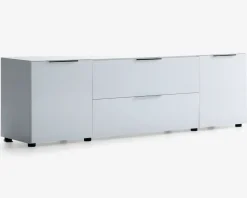 Online Daells Bolighus Tv-bord hvid glas/hvid kunstfiner