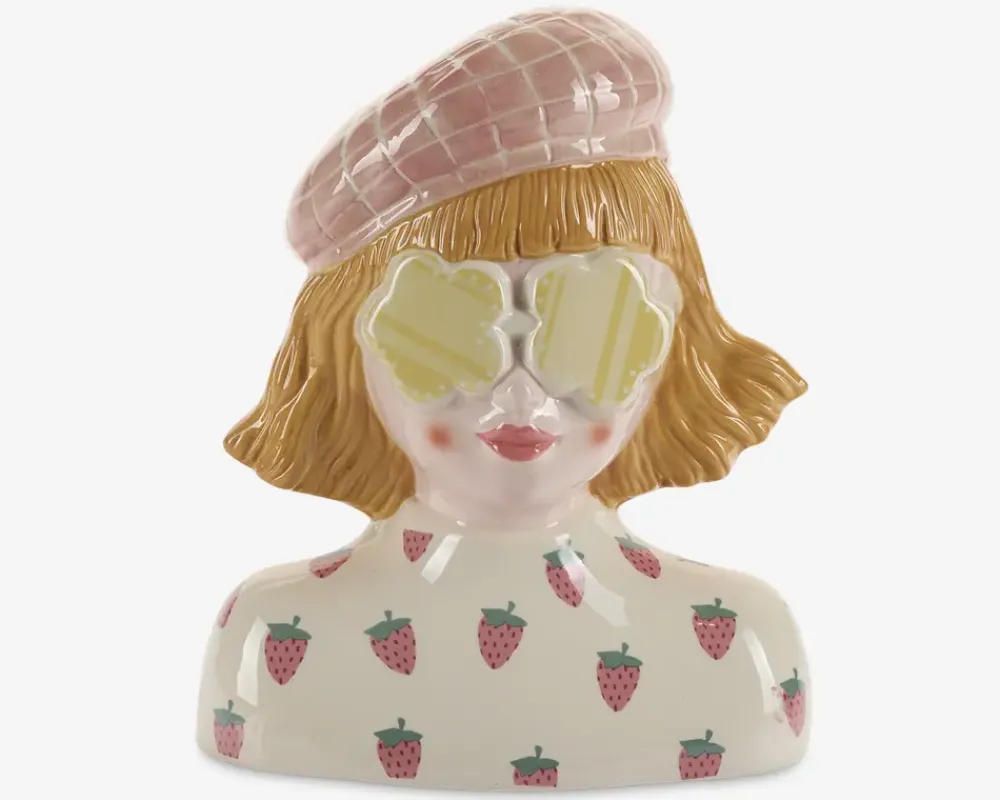 Online Daells Bolighus Vase Med Ansigt Solbriller/Hat Lyserød 24,5 cm